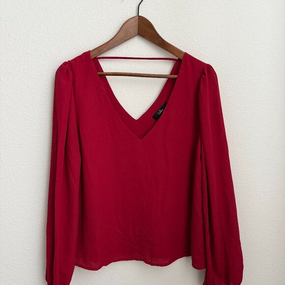 Lulus Stylish And Sincere Berry Red Long Sleeve V-neck Top - Size M - Picture 2 of 4